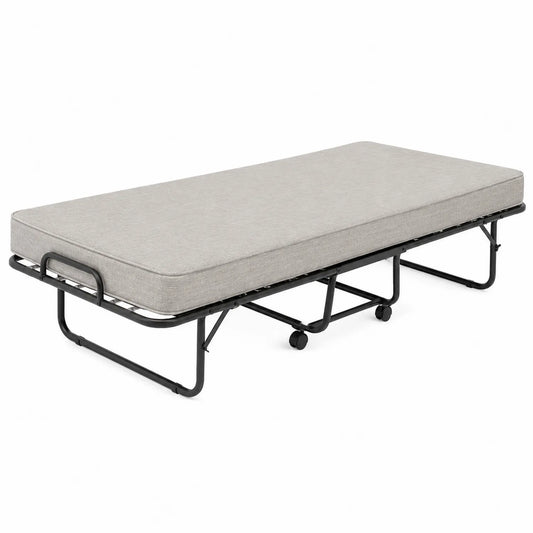 Cama plegable individual estructura de acero con ruedas color Gris 190x80x42cm